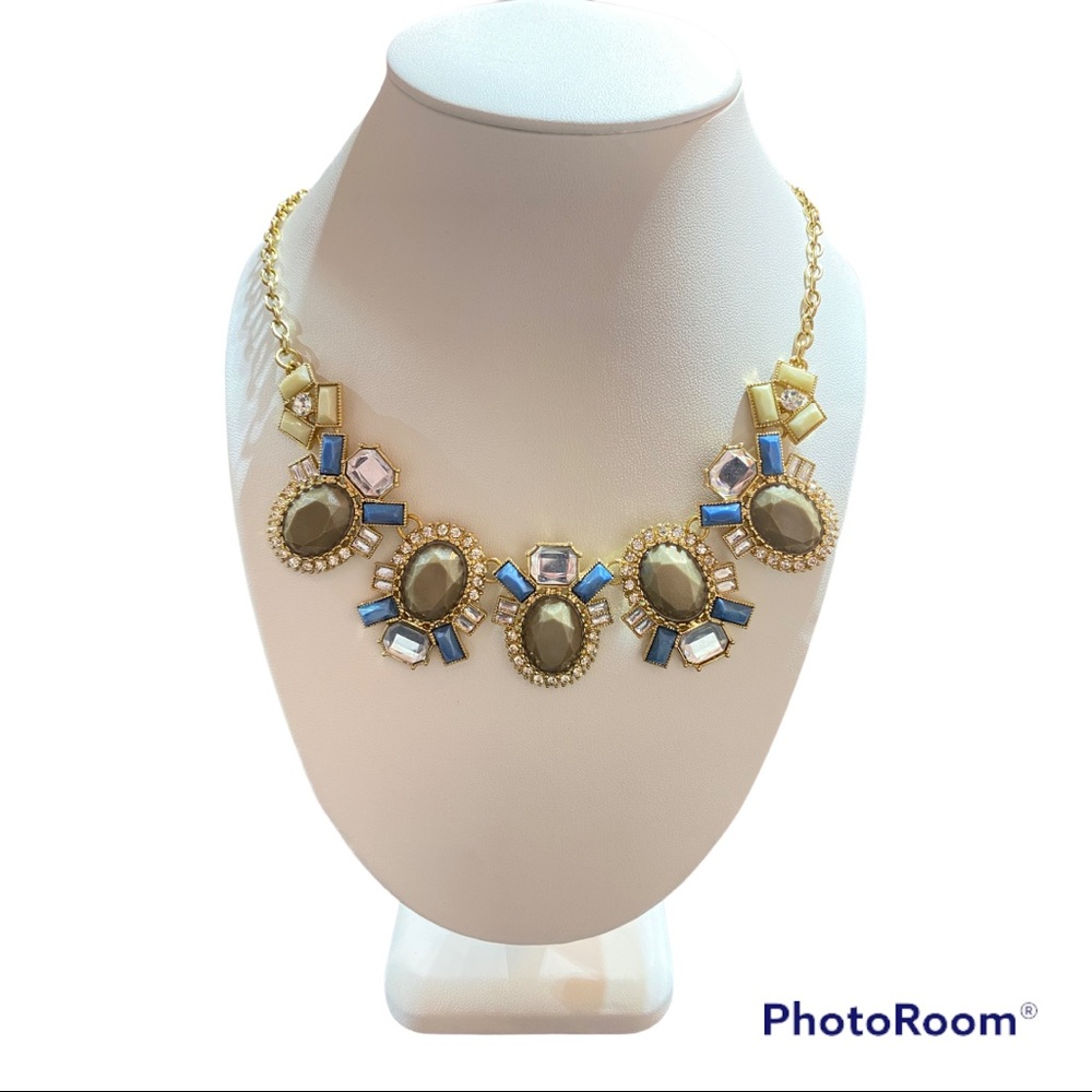 Blue Tan Statement Necklace Set